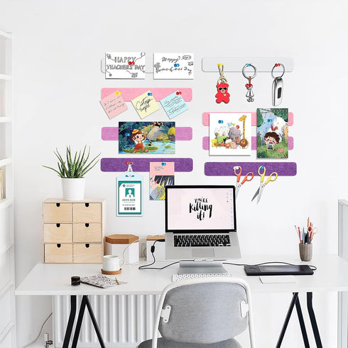 Felt Pin Board Bar Strips for Bedrooms, Self-Adhesive Cork Board with 35 Push Pins for Home Wall Decoration