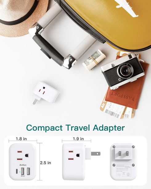 Addtam US to Japan Plug Adapter, 2 Prong to 3 Prong with 3 AC Outlets, 3 USB Ports for Travel Power Plug