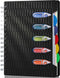 CAGIE 5 Subject Notebook with Dividers, 240 Pages A5, 5x7 College Ruled, Hardcover Spiral Notebooks, Black