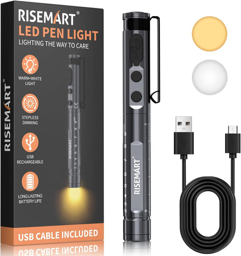 RISEMART Pen Light for Nurse, Rechargeable LED Medical PenLight, Warm/Cool White &