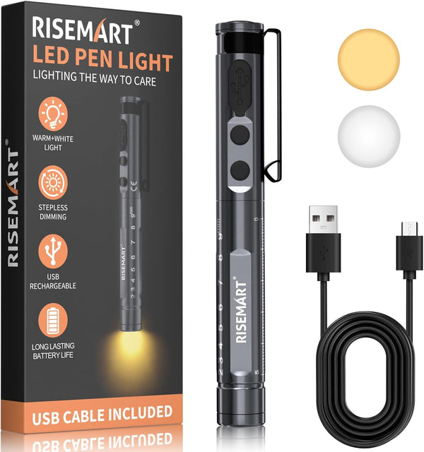 RISEMART Pen Light for Nurse, Rechargeable LED Medical PenLight, Warm/Cool White &