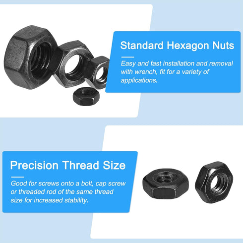 Hex Nuts (#8-32) 20Pcs: Carbon Steel Coarse Thread Black Oxide Hexagon Nut for DIY Home Repair