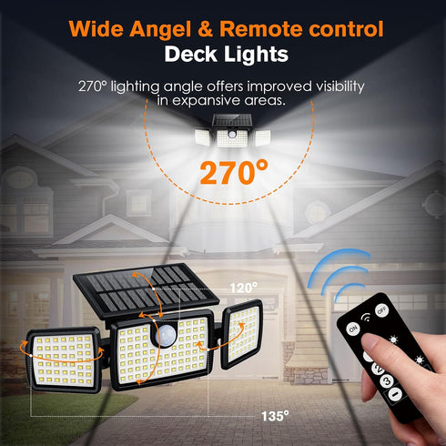 158LEDs (Remote,1 Pack) Solar Lights Outdoor, Quick Charge Solar Motion Deck Lights Outdoor for Deck with High