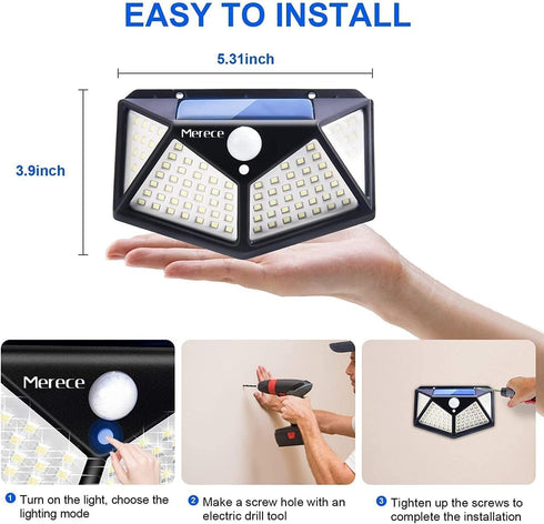 Merece Light 6 Pack, 100LED/3 270 IP65 VINHMOR Solar Lights Outdoor Modes Lighting Angle Motion Sensor Security Lights