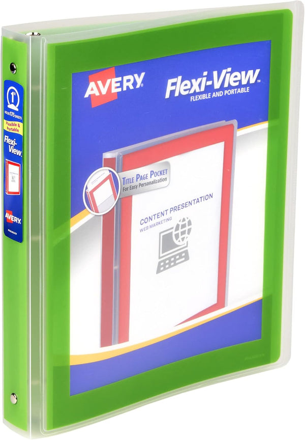 Avery Flexi-View 3 Ring Binder, 1 Inch Round Rings, 1 Chartreuse Green Binder (17608)