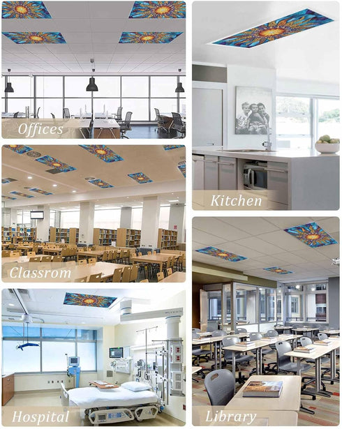 Futuregrace Ceiling,4 Pack 4x2 Magnetic Light Cover for Classroom Drop Ft Abstract Sun Flame Colorful Texture
