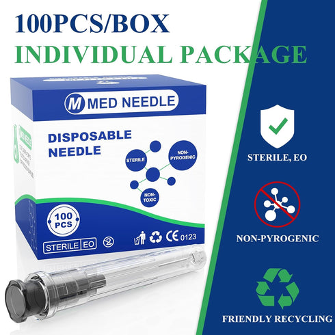 100Pcs 22 Gauge 1 Inch Luer Lock for Industrial Lab, Measuring and Plants, Individually Sealed