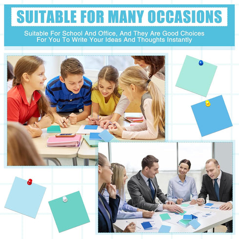 Sticky Notes 3 x 3 Inch Coastal Colors, Self Stick Pads, Blue Color Notepads, 100 Sheets/pad (6)