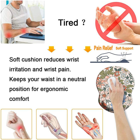 Wrist Support Mouse Pad with Non Slip Rubber Base, 8.75in X7.5in Small Mouse Mat for Home Office (Pink Floral)