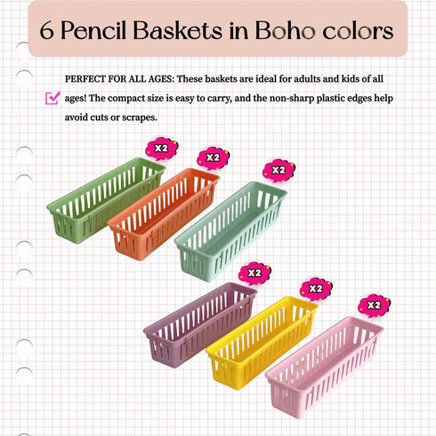 RAUVOLFIA 12 Pack Classroom Pencil Organizer Pencil Basket or Crayon Basket, Small Pencil Holder Tray for Kids Desks