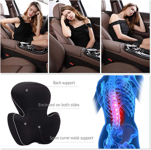 50D Tailbone Ergocar Neck Pillow&Lumbar Cushion with Slow Rebound Memory Foam Relieve Back Sciatica and Pain Support
