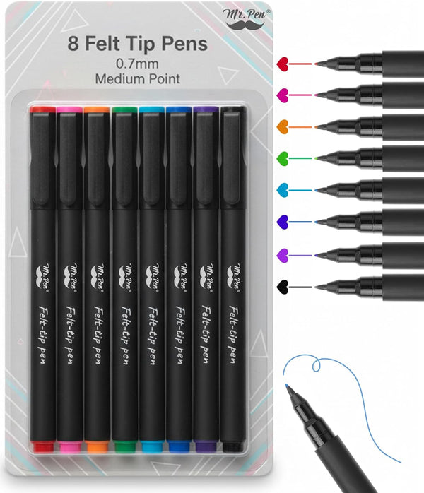 Mr. Pen- Felt Tip Pens, 8 Pack, 0.7mm, Assorted Colors, Fast Dry,