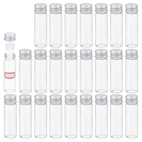 PATIKIL 15ml Clear Glass Vials, 25 Pack Small Liquid Sample Vials with Screw Caps, Leak-Proof Bottles and Labels