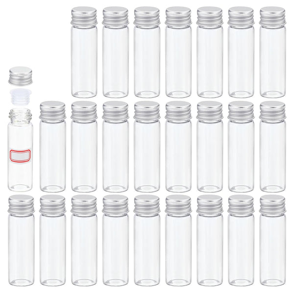 PATIKIL 15ml Clear Glass Vials, 25 Pack Small Liquid Sample Vials with Screw Caps, Leak-Proof Bottles and Labels