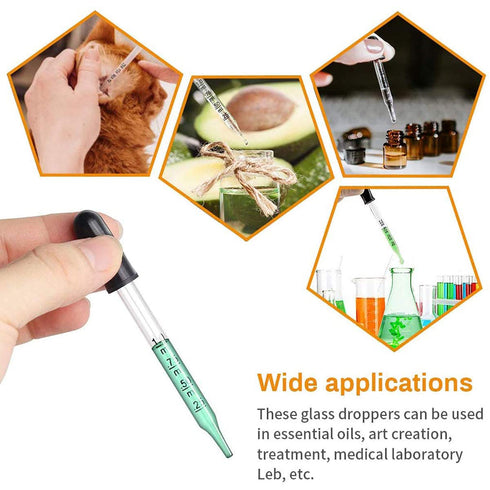 Eye Dropper for Essential Oils, Pipettes Dropper with Black Rubber Head, Thick Glass Medicine Dropping Pipettes, 1ml, 5
