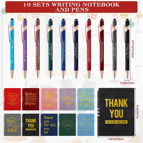 Fulmoon 20 Pcs Bulk Employee Appreciation Gifts, 10 A5 Leather Notebooks with 10 Inspirational Pens for Coworkers,