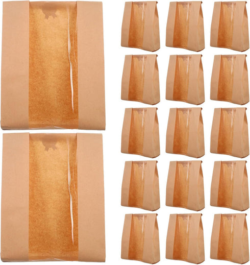Uonlytech 50pcs Kraft Paper Bread Bags with Window Food Grade Loaf Bread