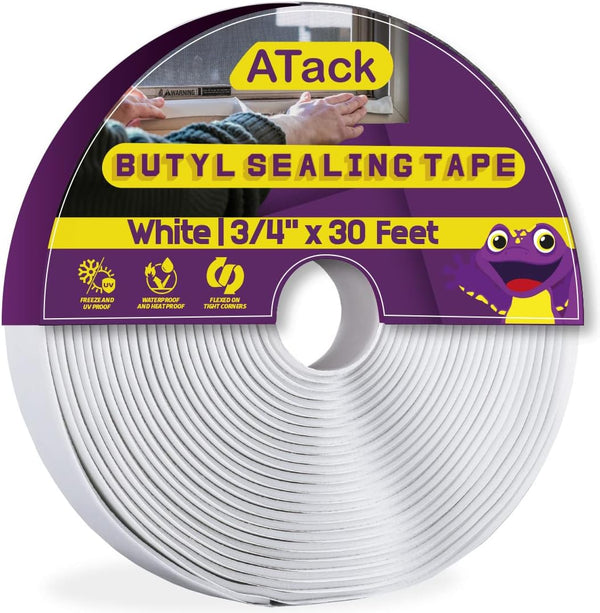 ATack White Butyl Seal Tape, 1/8-Inch x 3/4-Inch x 30-Foot for RV Repair, Window, Boat Sealing