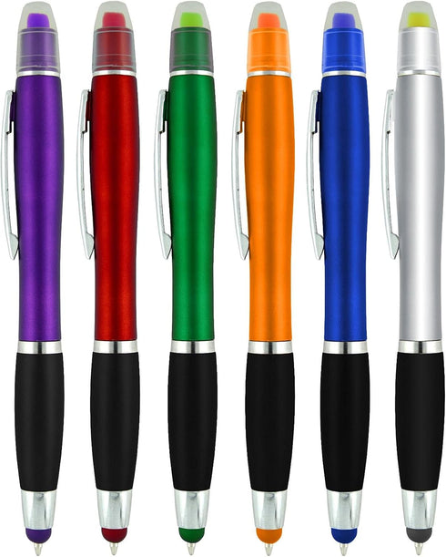 Bible Highlighter with Pen and Stylus for Touchscreens, 3 in 1 Combo, Pack of 6 Multi-Color Highlighters, No Bleed