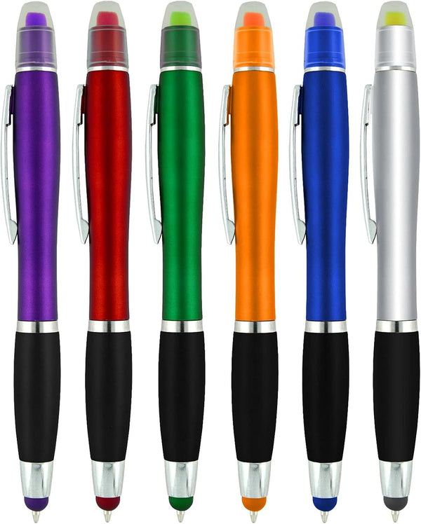Bible Highlighter with Pen and Stylus for Touchscreens, 3 in 1 Combo, Pack of 6 Multi-Color Highlighters, No Bleed
