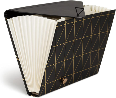 U Brands 13-Pocket Expanding File Folder, Office Supplies, Black and Gold Geometric, Brass Hardware, FSC Certified by U Brands