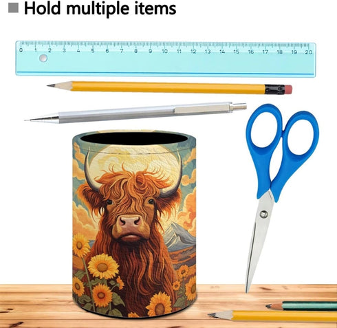 Upetstory Highland Cow Pencil Holder, Desk Office Classroom Pen Cup, Storage Pouch, Makeup Brush Holder, Holiday Gifts