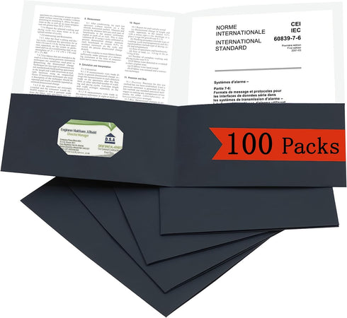 Zzrywuty 100 Packs Two Pocket File Folders with Business Card Slot, Textured Paper, Letter Size for School and Office