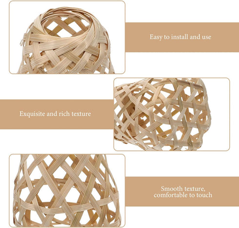 Set 2-Pack FOMIYES Bamboo Lamp Shade Replacement Small Woven Rattan Drum Lampshades Clip-on for Pendant Lights Table