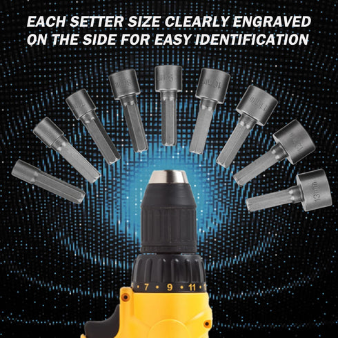 9pcs Nut Driver Drill Bit Set, Impact Ready Socket Bit Chuck Adapter 1/4" Hex Shank 5-13mm Metric Socket