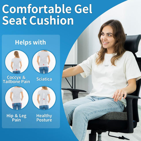 Tailbone, Gel Memory Foam Seat Cushion for Long Sitting with Removable Cover Cooling Breathable Support for Coccyx