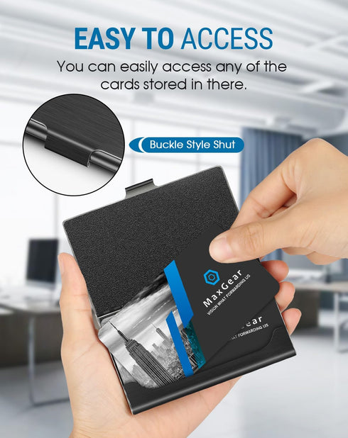 MaxGear Metal Business Card Holder - Professional Stainless Steel Card Case for Men & Women, Black