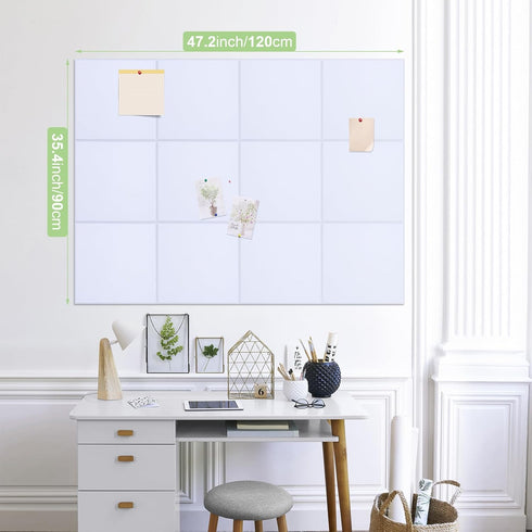 Large Felt Cork Board 47"x35", 12 Pack 11.8"x11.8" Wall Tiles with 60 Push Pins and Adhesive Tabs