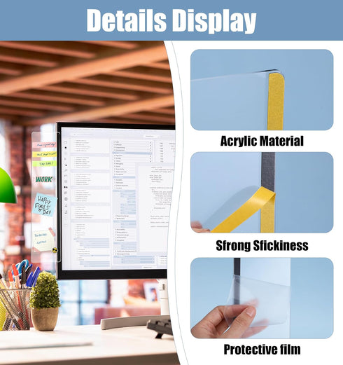Thrymme 2Pcs (11 3.1 Monitor Sticky Note Holder, Transparent Acrylic Computer Monitor Memo Board Side Mount