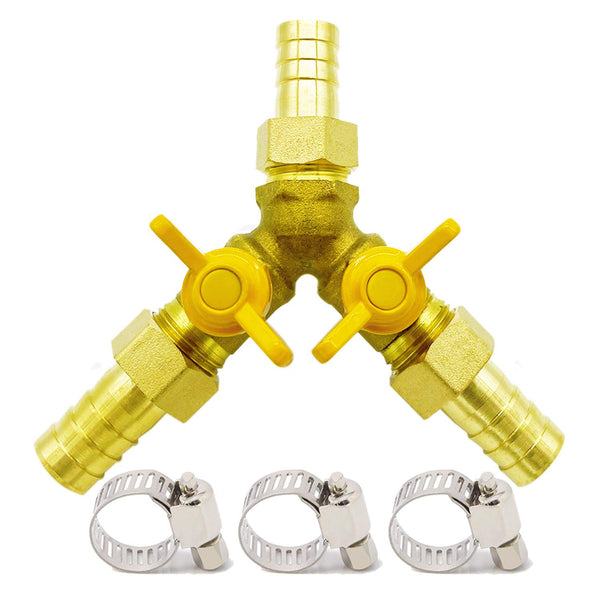 Brass 3 Way Shut-Off Valve - 5/16" Hose Barb Y Shaped Ball Valve for Water/Fuel/Air