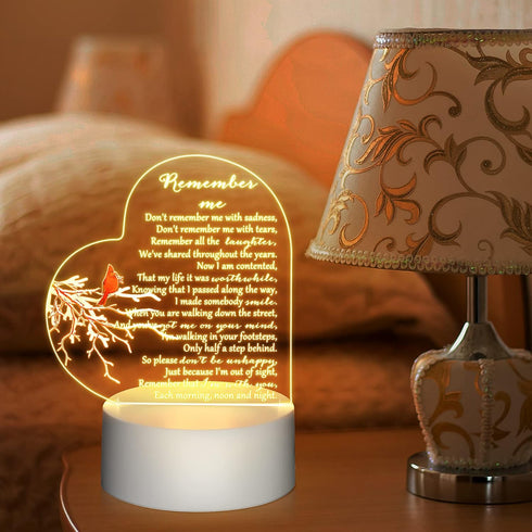 Coume Memorial Gift Night Light Clear Crystal Acrylic Heart Sympathy Gifts Sign LED Light Remembrance Bereavement Decor
