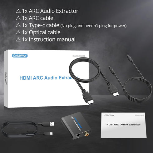 CAMWAY ARC Audio Extractor, 192 KHz Audio Adapter, ARC to Optical/Coaxial Audio Splitter for TV to Speaker