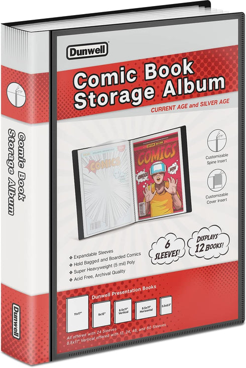 Dunwell Comic Book Storage Album, Binder with 6 Super Heavyweight Sleeves, Acid-Free, Gift for Collectors
