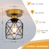 Edzemuwa Industrial Ceiling Light, Gold and Black, Metal Cage Shade, Semi-Flush Mount, Geometric Design Caged, Mini