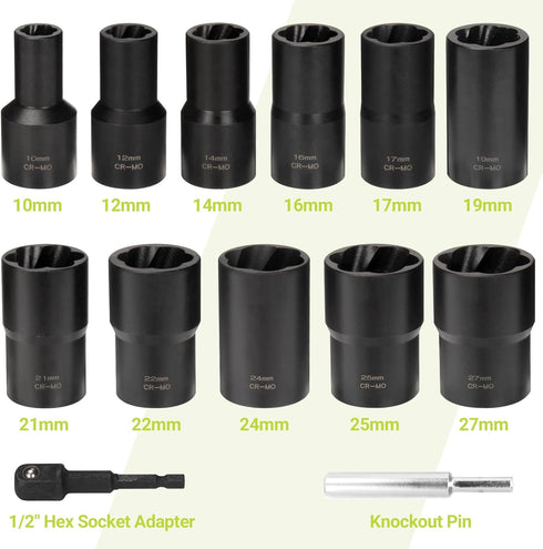 KAKILFOB Set, 13 Frozen, Lug Nut Extractor Twist Socket Pieces Wheel Lock Removal Kit, for Removing Damaged, Rusted