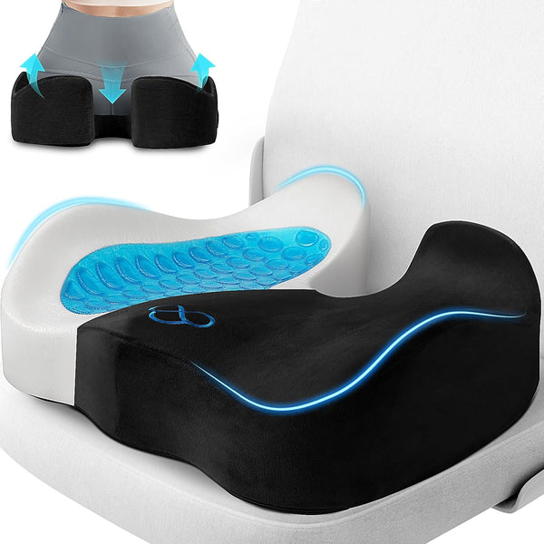 Seat Cushion for Office Chair, Anti-Slip Bottom & Removable Cover, Memory Foam Tailbone Pain Relief Cushion in Black