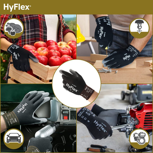HyFlex 11-600 Multi-Purpose Light Duty Industrial Gloves, Palm Coating for Metal Fabrication, Size 9, Black