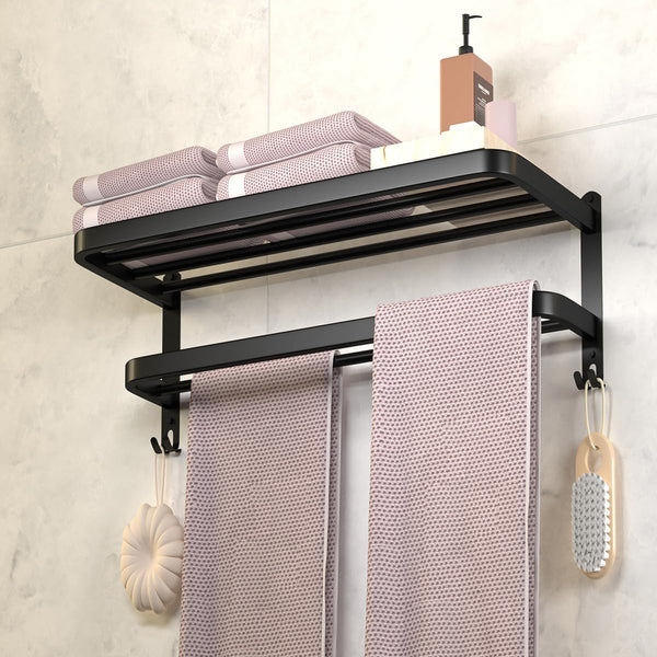 DDS-DUDES 15 Inch Black Towel Racks for Bathroom Towel Shelf with Double
