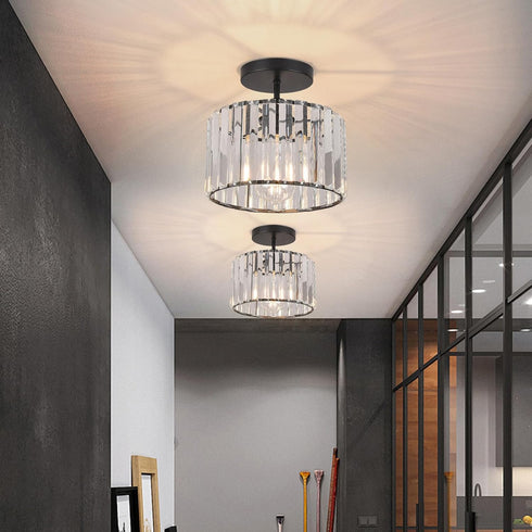 Decoluminner Crystal Ceiling Light Semi Flush Mount Ceiling Light Crystal Chandelier Hallway Light fixtures Black Close