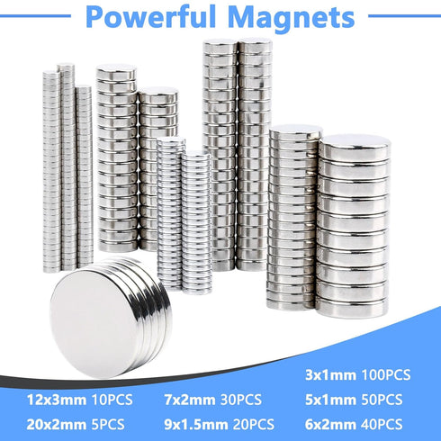 255PCS Small Strong Magnets, Neodymium Disc Magnets Heavy Duty,7 Different Sizes,Rare Earth Magnets Round Small Magnets Refrigerator Magnets for Crafts Whiteboard Kitchen, Office, Miniatures School