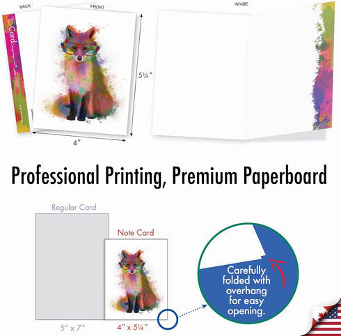The Best Card Company - 10 Unique Blank Watercolor Animal Note Card Box Set, 4 x 5 Inch, Kids Greeting Cards