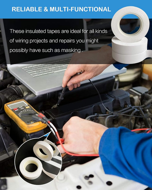 Wapodeai 3pcs Professional White Electrical Tape, 0.62 in X 50 ft, Flame Retardant High Temperature Resistance