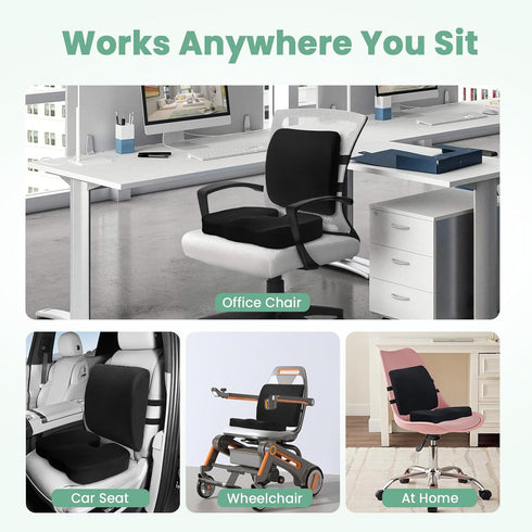 Tailbone Seat Cushion and Lumbar Support Pillow for Office Chair, Wheelchair, Memory Foam Coccyx Cushion for Sciatica