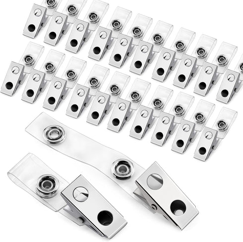Easytle 30 Pcs Metal Badge Clips with Clear PVC Straps, ID Clip for Badges and Work Badges