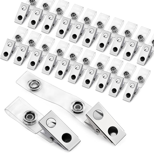 Easytle 30 Pcs Metal Badge Clips with Clear PVC Straps, ID Clip for Badges and Work Badges