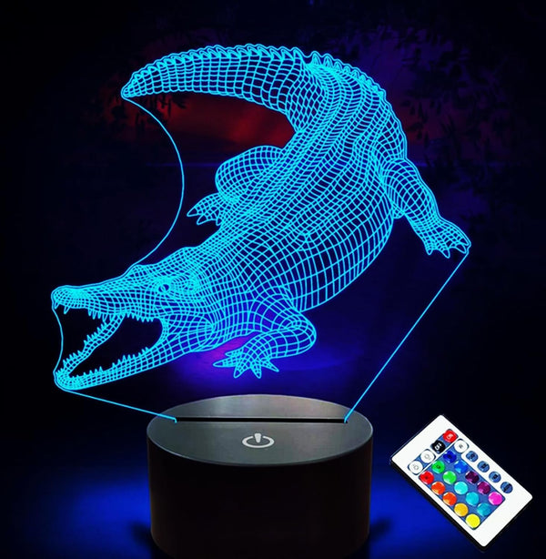 Jinnwell 3D 16 Crocodile Night Light Lamp Illusion Night Light Color Changing Table Desk Decoration Lamps Gift Acrylic